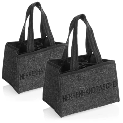 Afbeelding van 2 x herenhandtas, vilten tas voor dranken, flessentas van vilt 6 flessen, dragers tot 0,5 l, grijs/zwart, 24 15 cm (02 stuks herenhandtas)