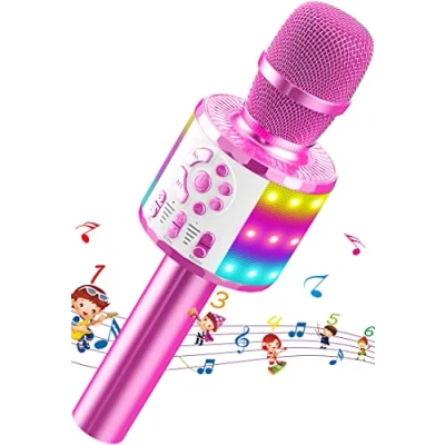 Afbeelding van MicQutr Bluetooth karaokemicrofoon, draadloze led karaokemicrofoon met luidspreker, geluidsopname, voor feestjes, podcast, familie, compatibel Android iOS pc, cadeaus volwassenen en kinderen