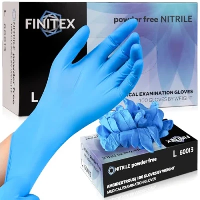 Afbeelding van FINITEX Wegwerphandschoenen van nitril 100 stuks, multifunctionele levensmiddelenreiniging, medische gebieden, poedervrij en latexvrij, blauwe nitrilhandschoenen, 3,5mil, L