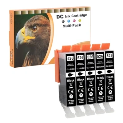 Afbeelding van D&amp;C 5x Zwart Inktcartridges Compatibel met Canon CLI 526 voor Pixma IP4840 IP4850 IP4900 MG5140 MG5150 MG5240 MX710 MX715 MG6100 MG6150 MG6200 IP4950 IX6550 MG5250 MG5300 MG5340 MG5350 MG6250