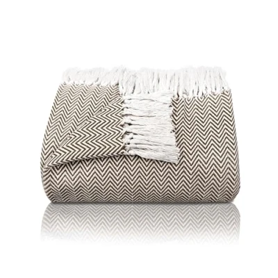 Afbeelding van Gräfenstayn Premium Sprei met Franjes 100% Katoen 180 x 240 cm Visgraatmotief Zomerdeken Katoenen Deken als Beddeken, Bankstel Deken, Bank (Bruijn)
