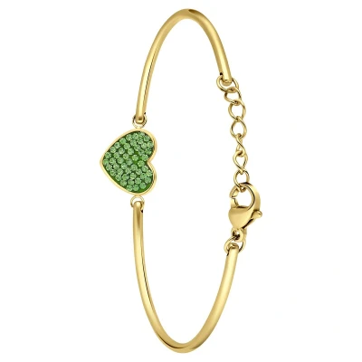 Afbeelding van Lucardi Dames Stalen goldplated Armband hart met kristal peridot Staal Goudkleurig 20 cm