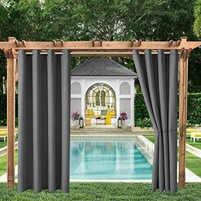 Afbeelding van ele ELEOPTION Outdoorgordijnen, waterafstotend, uv bescherming, ingestanste ringen, winddicht, ondoorzichtig, voor binnen en buiten, tuin, binnenplaats, balkon, 4 stuks, 132 x 213 cm