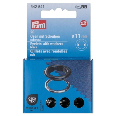 Afbeelding van Oogjes met sluitringen [20 stuks Ø 11 mm] Prym zwart/zilver metallic Oeko Tex ️ Standard 100
