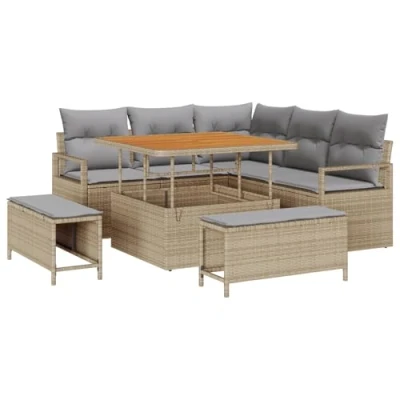 Afbeelding van vidaXL 8 Delige Tuin Sofa Set met Kussens Beige Poly Riet Acacia
