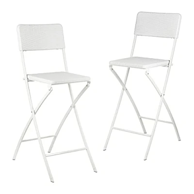 Afbeelding van Relaxdays barstoelen met rugleuning BASTIAN 2 stuks, rotan design, inklapbaar, barkruk opvouwbaar, 78 cm hoog, wit