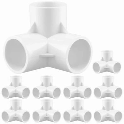 Afbeelding van QWORK® Pak van 10 3 weg buisfittingen, 32 mm binnendiameter (wit), PVC kunststof buishoekverbinders, voor kasframes