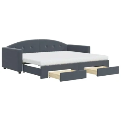 Afbeelding van vidaXL Slaapbank onderschuifbed en lades 90x190 cm fluweel donkergrijs