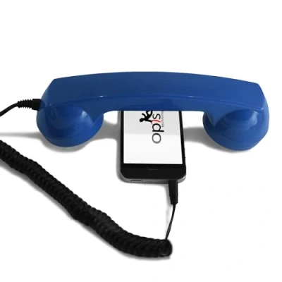Afbeelding van Opis 60s micro Retro telefoon handvat voor Android smartphones, tablets, notebooks en mobiele telefoons in de vorm van een klassieke telefon hoorn (blauw)