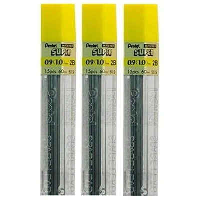 Afbeelding van Pentel 0,9 mm Maat 2B Schaduw Hardheid Potlood Refill Vervanging Reserve Leads Hi Pollymer Super Voor Automatische &amp; Mechanische Potloden (Pack van 3 Buizen 45 Stuks)