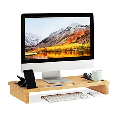 Afbeelding van Relaxdays Monitor standaard bamboe monitorverhoger beeldschermverhoger
