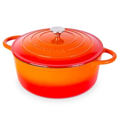 Afbeelding van Gietijzeren Pot met Deksel Anti aanbaklaag, Ovenbestendig, Geëmailleerde Braadpot Robuust Kookgerei Oranje 6,9L Van Nuovva