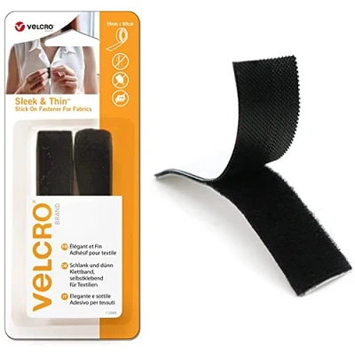 Afbeelding van VELCRO® merk Slanke en dunne plakbevestiging voor stoffen Sterke kleverige haak &amp; lus zelfklevende sneller, perfect knutselen, kledingreparaties zomen zwart 19 mm x 60 cm