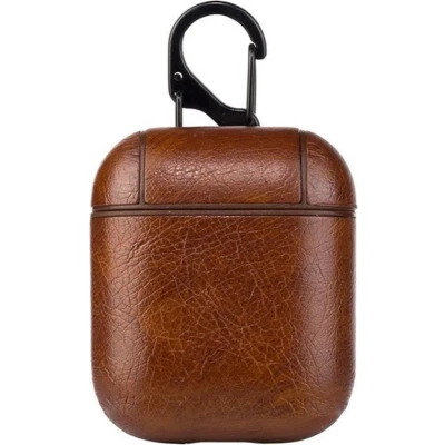 Afbeelding van AirPods 1/2 hoesje Litchi PU Series hard case donker bruin