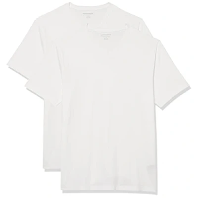 Afbeelding van Amazon Essentials Heren Slim Fit T shirt met korte mouwen en V hals, 2 stuks, wit, XX Large