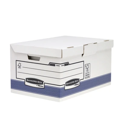 Afbeelding van Archiefdoos Bankers Box System fold flip top maxi wit blauw