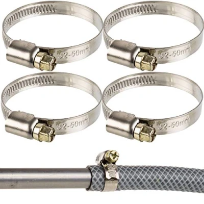 Afbeelding van Professionele slangklemmen, Slangklem Met wormaandrijving, Klembereik 32 50 mm, set van 4 stuks, Uit staal W2, kruisgleuf, 9 mm Bandbreedte, Buisklemmen voor wasmachine, Tuin, Vaatwasser, Zwembad