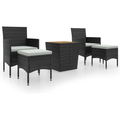 Afbeelding van vidaXL 5 delige Bistroset poly rattan en massief acaciahout zwart