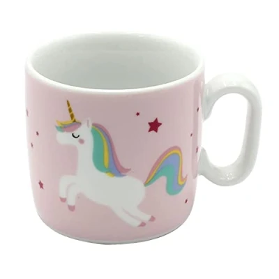Afbeelding van Dekohelden24 Kinderbeker/mok met handvat/Eenhoorn/spreuk Meine Glitter Welt/H/Ø ca. 6,8 x 7,4 cm, inhoud 150 ml, porselein, 940331