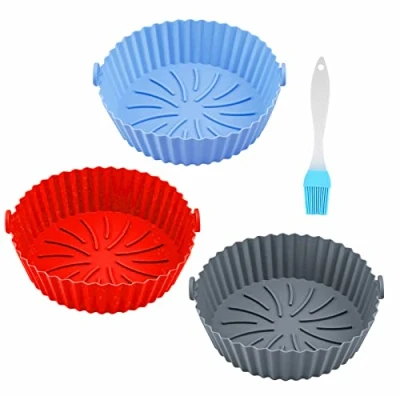 Afbeelding van 3 stuks siliconen vormen voor heteluchtfriteuse, potvoeringen, herbruikbaar in plaats van airfryer, bakpapier, perkamentpapier, oven, magnetron