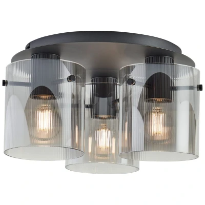 Afbeelding van Brilliant Riffelini plafondlamp, Ø 37 cm, rookgrijs, 3 lamps, glas