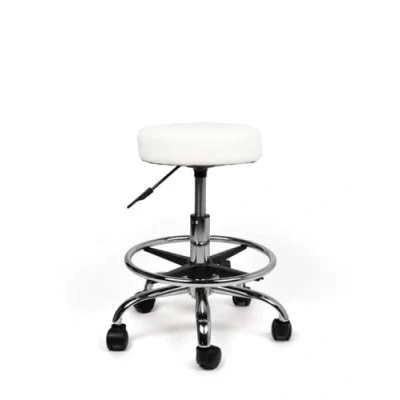 Afbeelding van tabouret Wit Laag met Voetring Zithoogte 40/58cm kruk op wielen krukje werkkruk zadelkruk bureaukruk kapperskruk verstelbaar draaikruk rugleuning tot 160kg