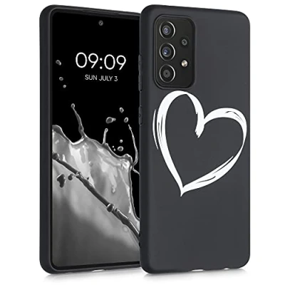 Afbeelding van kwmobile telefoonhoesje compatibel met Samsung Galaxy A52 / 5G A52s Hoesje voor smartphone in wit/zwart Brushed Hart