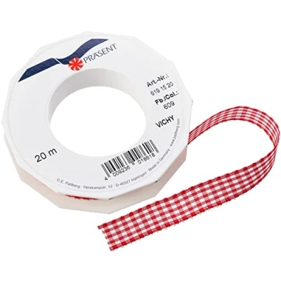 Afbeelding van Präsent 1 delig 15 mm 20 m Vichy Geruit Taffeta, Rood/Wit