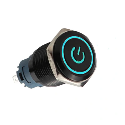 Afbeelding van Drukschakelaar blauwe verlichting 19mm 1NO1NC Power symbool