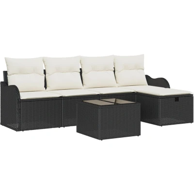 Afbeelding van vidaXL 6 delige Tuin Sofa Set met Kussens Zwart Poly Rattan, 2 zits Rattan