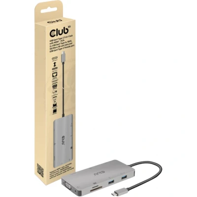 Afbeelding van club3D CSV 1594 USB 3.1 Gen 1 hub 9 poorten Met ingebouwde netwerkaansluiting, SD kaartlezer, C stekker Zilver