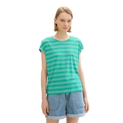 Afbeelding van TOM Tailor Denim MIT Streifenmuster Tshirt print, Dames, Maat: XXL, Green white stripe