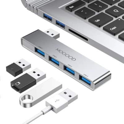 Afbeelding van USB Hub voor Laptop, MOGOOD 3.0 Splitter Ultra Slim Data [opladen niet ondersteund] Multi Port Expander adapterstation Boor Windows PC, Mac, Printer, Flash Drive,