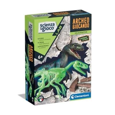 Afbeelding van Clementoni Wetenschap Lab archeogiospel Velociraptor dinosaurus, fossielenset om te graven en monteren, paleontologie, wetenschappelijk spel 7 jaar, in het Italiaans, Made Italy, meerkleurig,