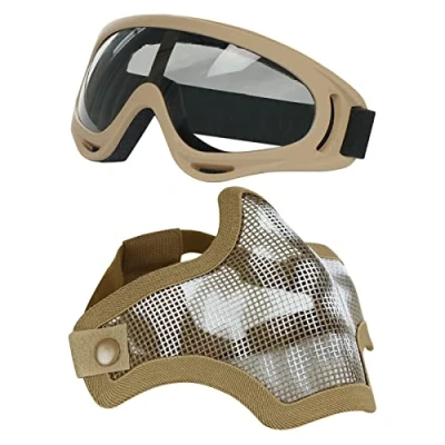 Afbeelding van AOUTACC Airsoft Halve Gezichtsmaskers Staalgaas masker en bril voor CS/Jacht/Paintball/Schieten, bruin (tan skull)