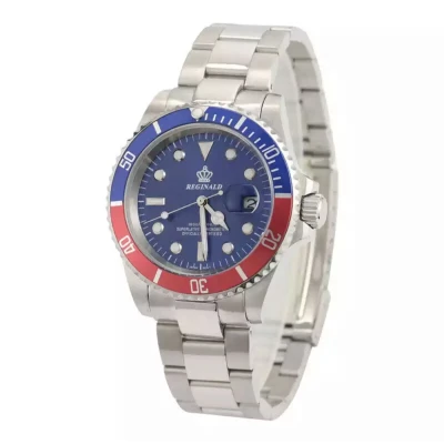 Afbeelding van Reginald Horloges Silver Blue Red horloge mannen Luxe Design Heren 40 mm Roestvrij Staal Waterdicht Schokbestendig Geschenkset