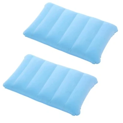 Afbeelding van tintoke Opblaasbaar kussen, campingreiskussen, luchtkussen, hoofdkussen, velourskussen, nekkussen, strandkussen, voor outdoor, reizen, wandelen, 2 stuks (blauw)