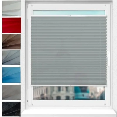 Afbeelding van Klemmfix Plissé Plisse Vouwgordijn 60 x 110 cm EasyFix zonder boren voor ramen jaloezie,Klemmfix zonwering rolgordijn en deuren, Lichtgrijze