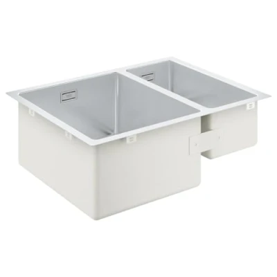 Afbeelding van Grohe rechthoekige dubbele spoelbak bladmontage op onderbouw afvoerplug vuilafstotend rvs 304 hxbxd 200x595x450mm 31577sd1