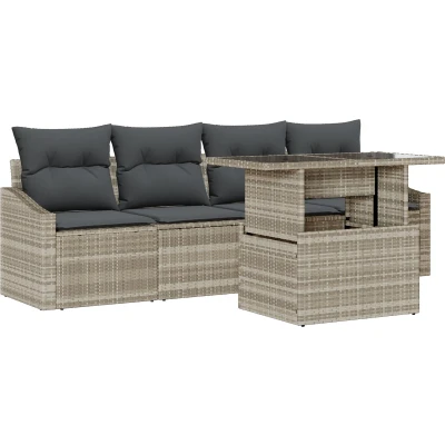 Afbeelding van vidaXL 5 delige Tuinsalonset met Kussens Lichtgrijs Poly Rattan
