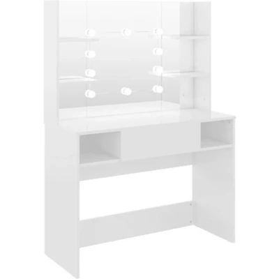 Afbeelding van Kaptafel Met Led Verlichting 100X40X135 Cm Mdf Eikenkleurig Glanzend wit