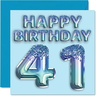 Afbeelding van 41e verjaardagskaart voor mannen blauwe glitter feestballon gelukkige verjaardagskaarten 41 jaar oude man vriend vader broer oom neef, 145 mm x eenenveertigste verjaardag wenskaarten