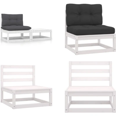 Afbeelding van 2 Delige Loungeset met Kussens Massief Grenenhout Grijs 1 / Wit Middenbank middenkussen + voetenbank