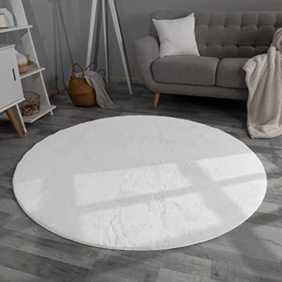 Afbeelding van Hoogpolig Tapjit Shaggy Woonkamer Modern Effen Kleur Fluffy, Kleur:Wit, Maat:100 cm rond