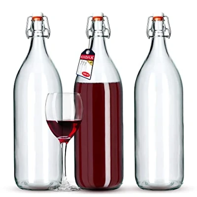 Afbeelding van KADAX Glazen fles, fruitlikeurfles, vintage fles van frisdrank, transparante beugelfles, kweepeperflesje (1,9 l, 3 stuks)