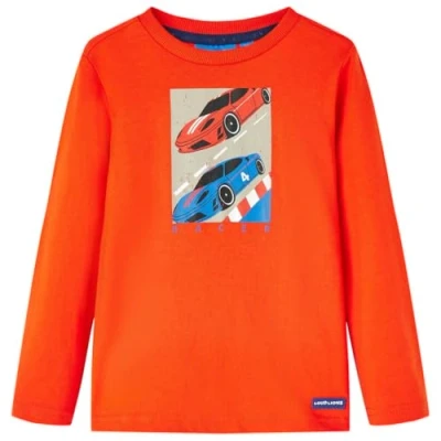 Afbeelding van Kindershirt met lange mouwen racewagenprint 104 felroranje