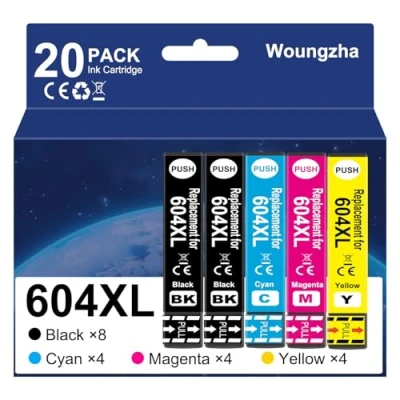 Afbeelding van Woungzha 604XL inktcartridge, compatibel met Epson 604 XL voor Expression Home XP 2200 2205 3200 3205 4200 4205, Workforce WF 2910 2930 2935 2950 (20 verpakkingen)