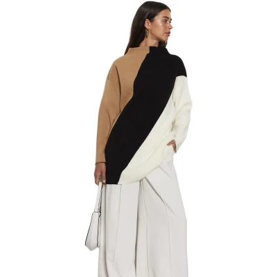 Afbeelding van Trendyol Beige Gebreide Trui Met Hoge Hals En Kleurblokken Tctaw24Ak00006