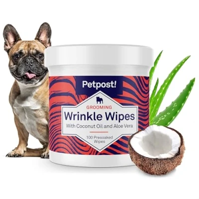 Afbeelding van Petpost Bulldog plooidoekjes voor honden Reinigt en kalmeert plooien vouwen bij mopshonden 100 ultrazachte katoenen pads in kokosolie oplossing