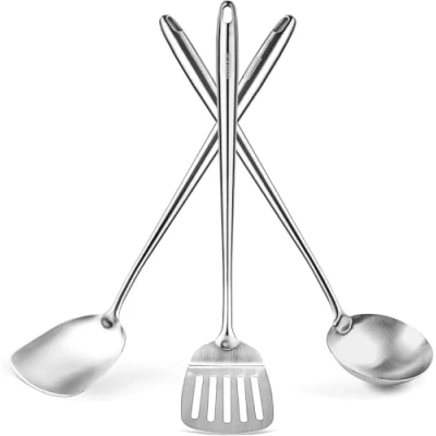 Afbeelding van YOSUKATA Roestvrij Staal Wok Spatel, Pollepel en Slotted Turner 43 cm RVS Keukengerei Slijtvast Wokspatel Keerspatel Keukenhulp Kookgereedschap Toolset Roestvrijstalen